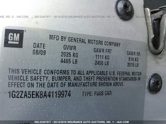 1G2ZA5EK8A4119974 - 2010 PONTIAC G6 SILVER photo 9