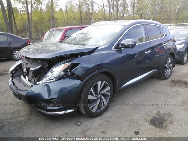 5N1AZ2MH6FN207232 - 2015 NISSAN MURANO S/SL/SV/PLATINUM Dark Blue photo 2