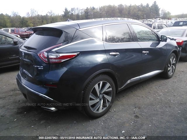 5N1AZ2MH6FN207232 - 2015 NISSAN MURANO S/SL/SV/PLATINUM Dark Blue photo 4