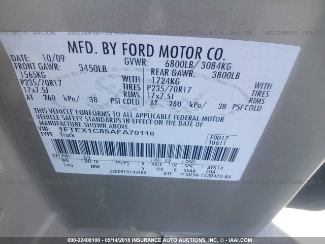 1FTEX1C85AFA70116 - 2010 FORD F150 SUPER CAB TAN photo 9