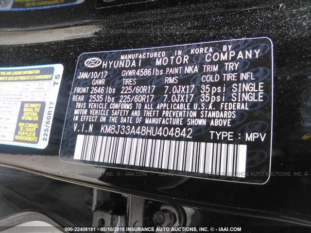 KM8J33A48HU404842 - 2017 HYUNDAI TUCSON LIMITED/SPORT AND ECO/SE BLACK photo 9