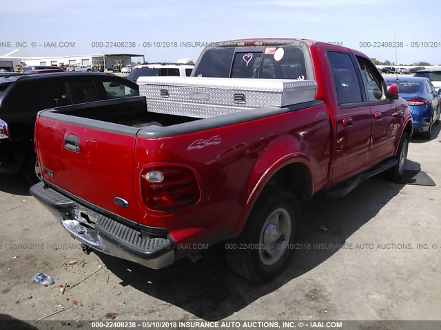 1FTRW08L91KE10726 - 2001 FORD F150 SUPERCREW RED photo 4