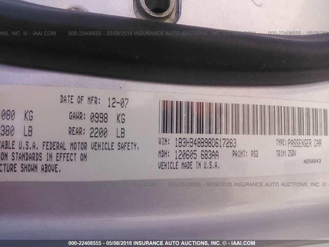 1B3HB48B98D617283 - 2008 DODGE CALIBER SXT SILVER photo 9