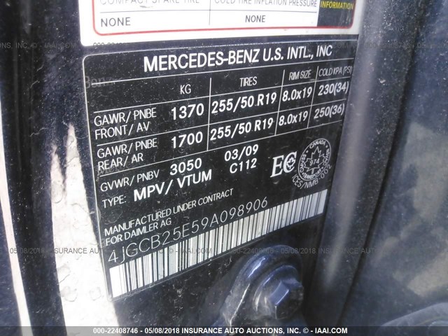 4JGCB25E59A098906 - 2009 MERCEDES-BENZ R 320 BLUE photo 9