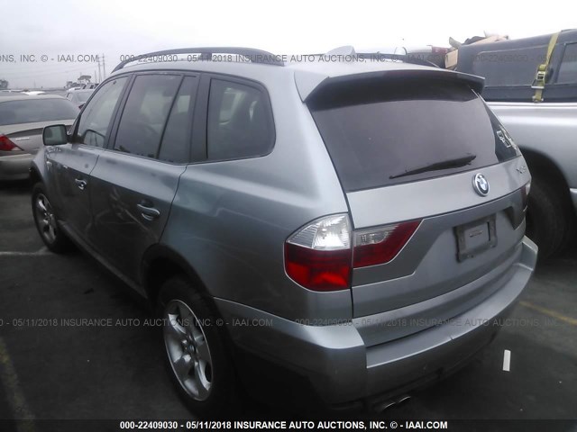 WBXPC93457WJ01473 - 2007 BMW X3 3.0SI SILVER photo 3