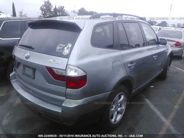 WBXPC93457WJ01473 - 2007 BMW X3 3.0SI SILVER photo 4