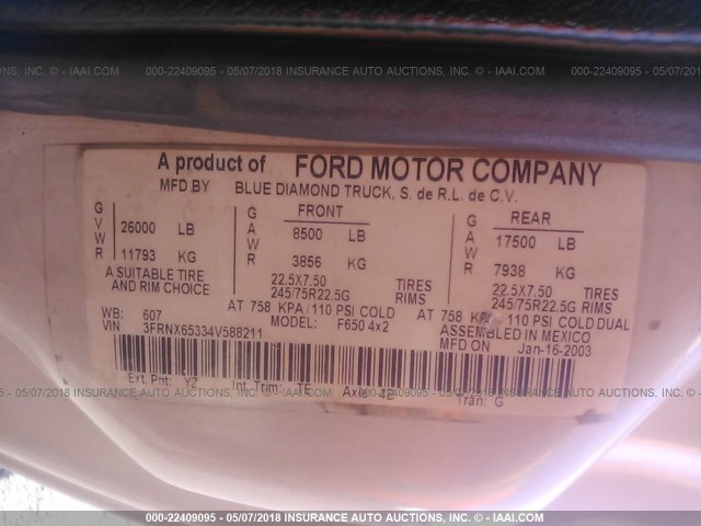 3FRNX65334V588211 - 2004 FORD F650 SUPER DUTY Unknown photo 10