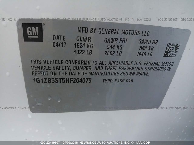 1G1ZB5ST5HF264578 - 2017 CHEVROLET MALIBU LS 白色 照片 9