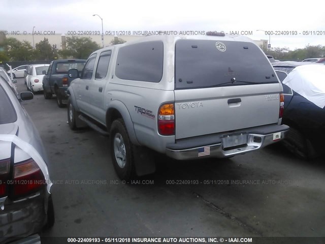 5TEGN92N42Z041084 - 2002 TOYOTA TACOMA DOUBLE CAB PRERUNNER SILVER photo 3