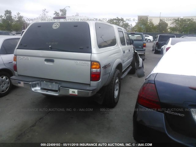 5TEGN92N42Z041084 - 2002 TOYOTA TACOMA DOUBLE CAB PRERUNNER SILVER photo 4