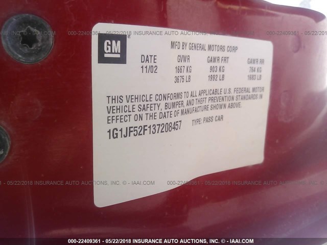 1G1JF52F137208457 - 2003 CHEVROLET CAVALIER LS RED photo 9