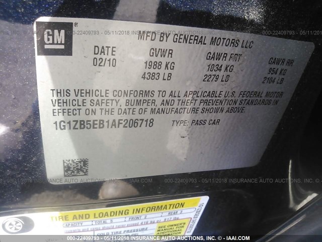 1G1ZB5EB1AF206718 - 2010 CHEVROLET MALIBU LS 蓝色 照片 9