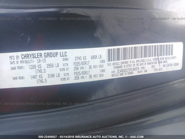 2C4RDGEG7ER184974 - 2014 DODGE GRAND CARAVAN R/T BLACK photo 9