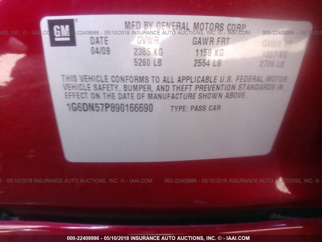 1G6DN57P890166690 - 2009 CADILLAC CTS-V RED photo 9
