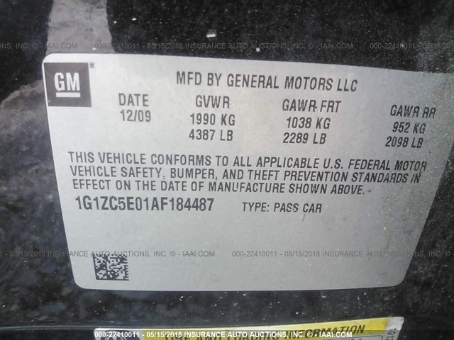 1G1ZC5E01AF184487 - 2010 CHEVROLET MALIBU 1LT 黑色 照片 9