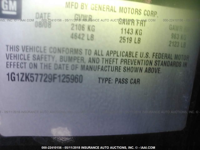 1G1ZK57729F125960 - 2009 CHEVROLET MALIBU LTZ 黑色 照片 9