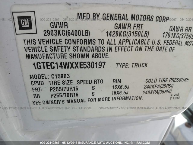 1GTEC14WXXE530197 - 1999 GMC NEW SIERRA C1500 WHITE photo 9