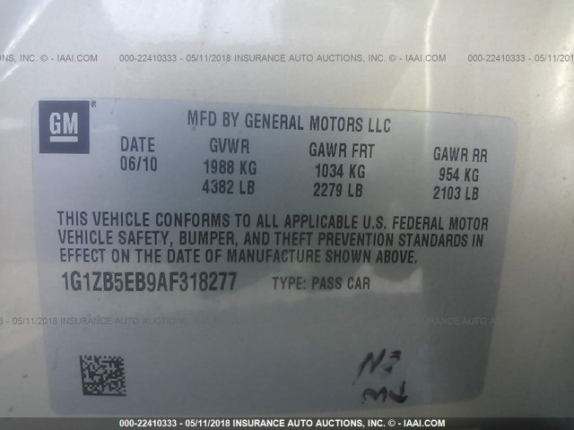 1G1ZB5EB9AF318277 - 2010 CHEVROLET MALIBU LS 金色 照片 9