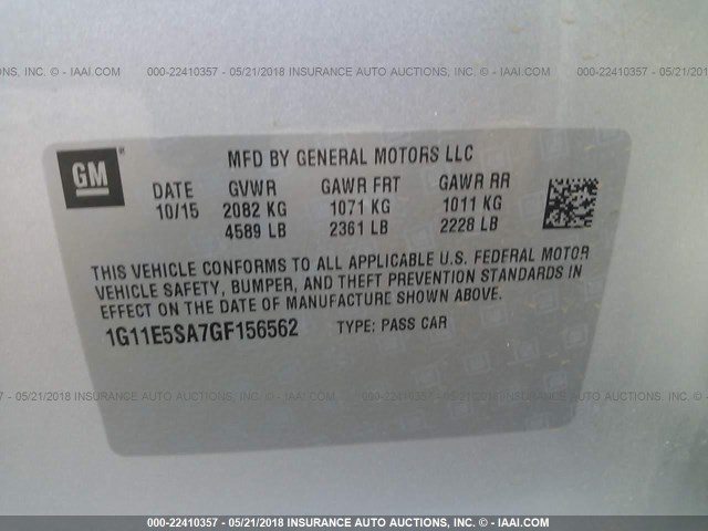 1G11E5SA7GF156562 - 2016 CHEVROLET MALIBU LIMITED LTZ Gümüş foto 9