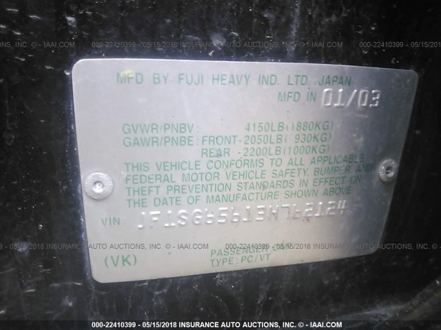 JF1SG65613H762124 - 2003 SUBARU FORESTER 2.5XS შავი ფოტო 9