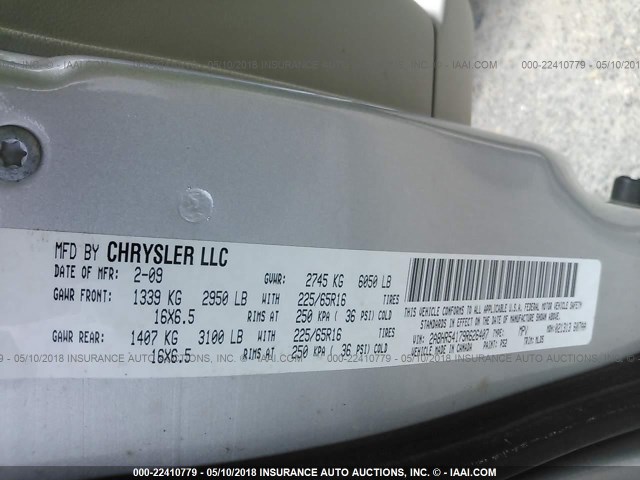 2A8HR54179R626407 - 2009 CHRYSLER TOWN & COUNTRY TOURING SILVER photo 9