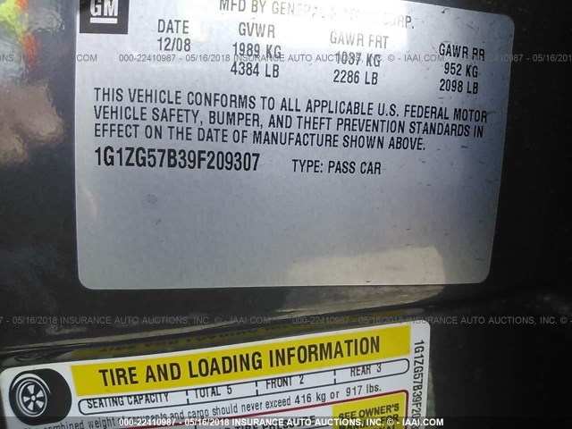 1G1ZG57B39F209307 - 2009 CHEVROLET MALIBU LS 蓝色 照片 9