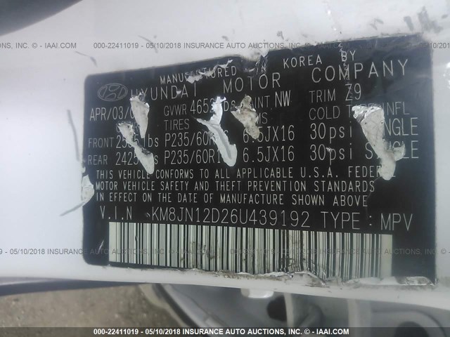 KM8JN12D26U439192 - 2006 HYUNDAI TUCSON GLS/LIMITED 白色 照片 9