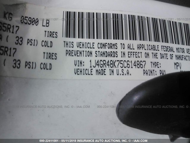 1J4GR48K75C614867 - 2005 JEEP GRAND CHEROKEE LAREDO/COLUMBIA/FREEDOM 白色 照片 9