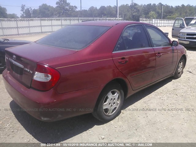 4T1BF32K82U016168 - 2002 TOYOTA CAMRY LE/XLE/SE RED photo 4