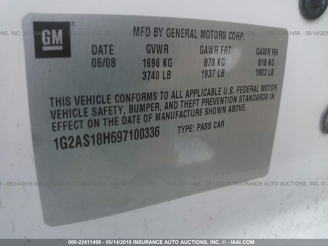 1G2AS18H697100336 - 2009 PONTIAC G5 WHITE photo 9