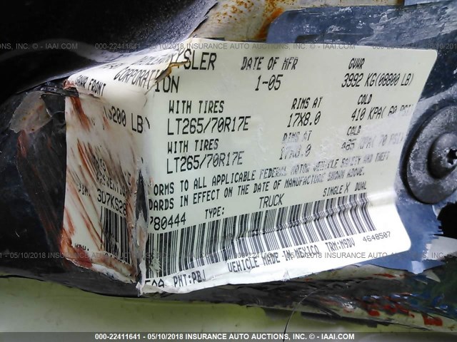 3D7KS28D15G780444 - 2005 DODGE RAM 2500 ST/SLT 蓝色 照片 9