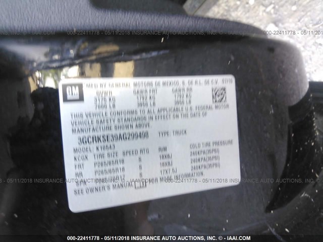 3GCRKSE39AG299498 - 2010 CHEVROLET SILVERADO K1500 LT 黑色 照片 9