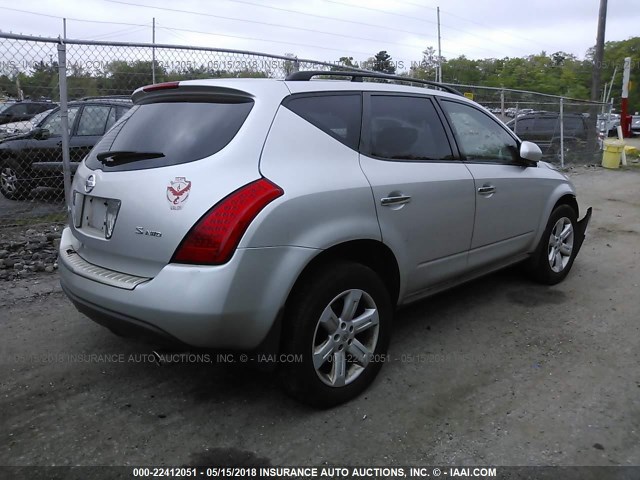 JN8AZ08W77W603767 - 2007 NISSAN MURANO SL/SE/S SILVER photo 4