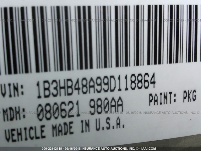 1B3HB48A99D118864 - 2009 DODGE CALIBER SXT TAN photo 9