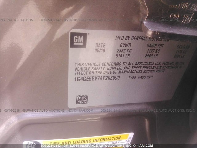 1G4GE5EV7AF293990 - 2010 BUICK LACROSSE CXS GRAY photo 9