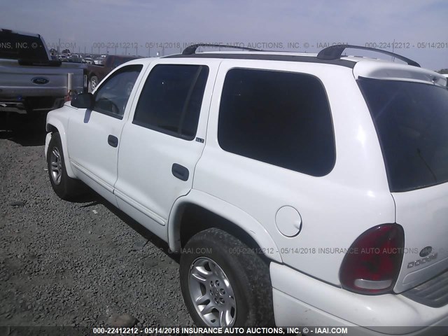 1B4HR48N72F144075 - 2002 DODGE DURANGO SLT WHITE photo 3