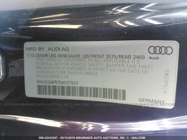 WAUCGAFR7EA037923 - 2014 AUDI S5 PREMIUM PLUS BLACK photo 9