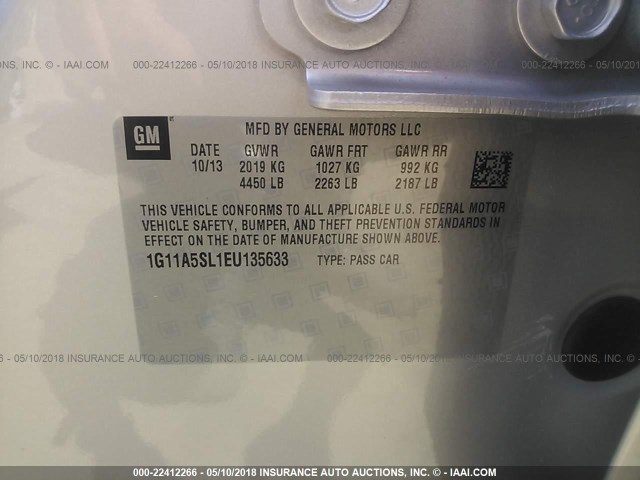 1G11A5SL1EU135633 - 2014 CHEVROLET MALIBU LS SILVER photo 9