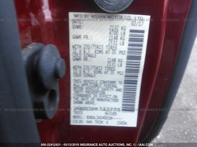 1N6BD0CT4HN732775 - 2017 NISSAN FRONTIER S/SV RED photo 9