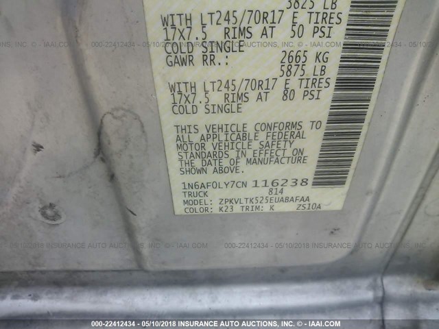 1N6AF0LY7CN116238 - 2012 NISSAN NV 2500/3500 SILVER photo 9