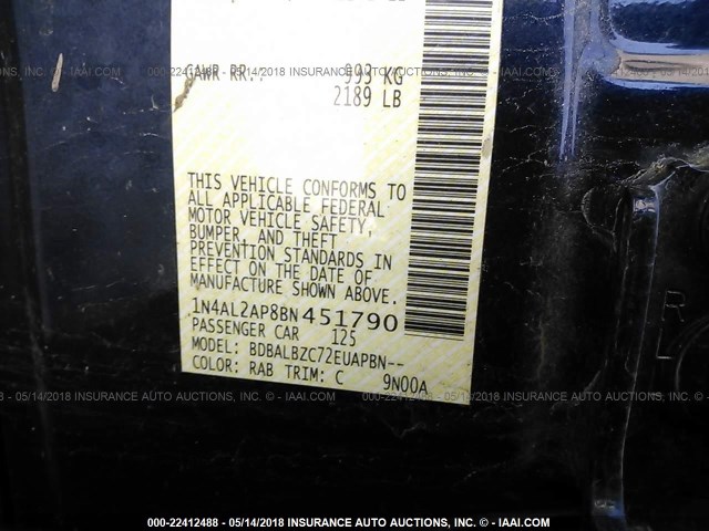 1N4AL2AP8BN451790 - 2011 NISSAN ALTIMA S 深蓝色 照片 9