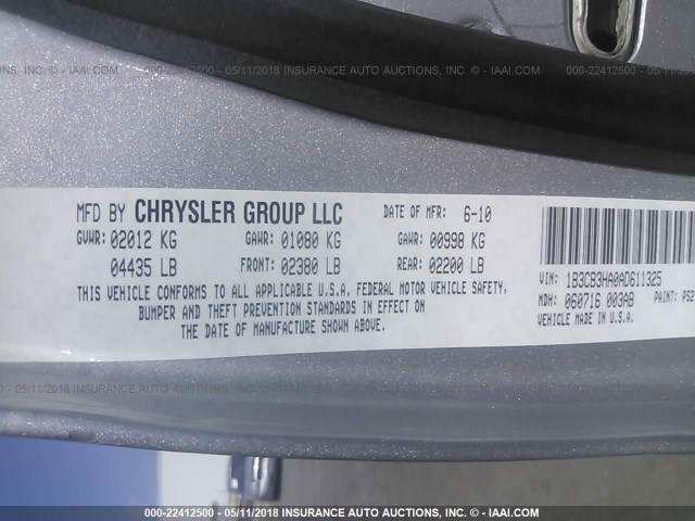 1B3CB3HA0AD611325 - 2010 DODGE CALIBER MAINSTREET SILVER photo 9