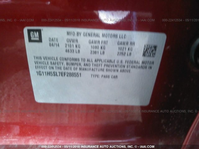 1G11H5SL7EF288551 - 2014 CHEVROLET MALIBU LTZ 红色 照片 9