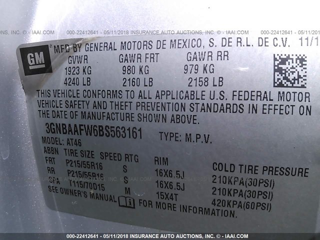 3GNBAAFW6BS563161 - 2011 CHEVROLET HHR LS SILVER photo 9