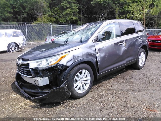 5TDZARFH7ES008610 - 2014 TOYOTA HIGHLANDER LE GRAY photo 2