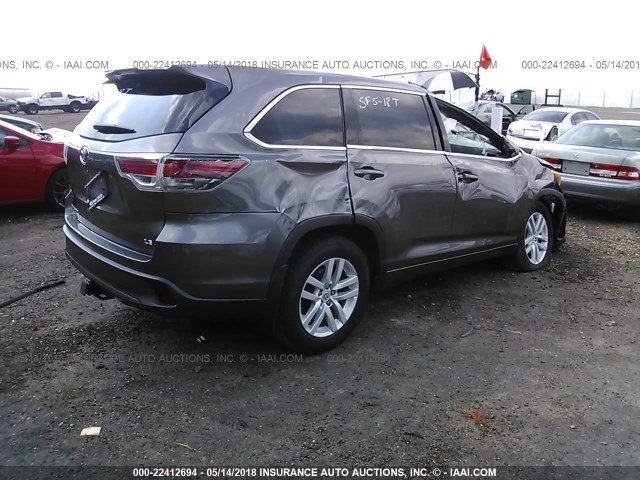 5TDZARFH7ES008610 - 2014 TOYOTA HIGHLANDER LE GRAY photo 4