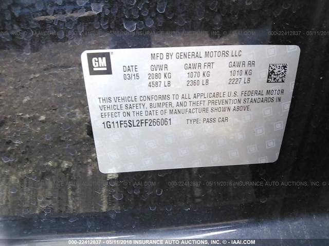 1G11F5SL2FF266061 - 2015 CHEVROLET MALIBU LTZ BLACK photo 9