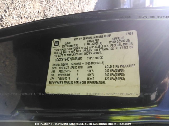 1GCCS1943Y8103591 - 2000 CHEVROLET S TRUCK S10 黑色 照片 9