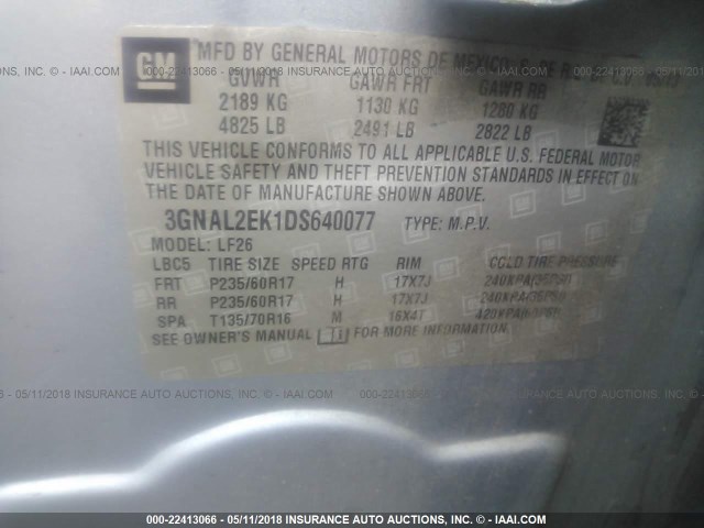 3GNAL2EK1DS640077 - 2013 CHEVROLET CAPTIVA LS 蓝色 照片 9