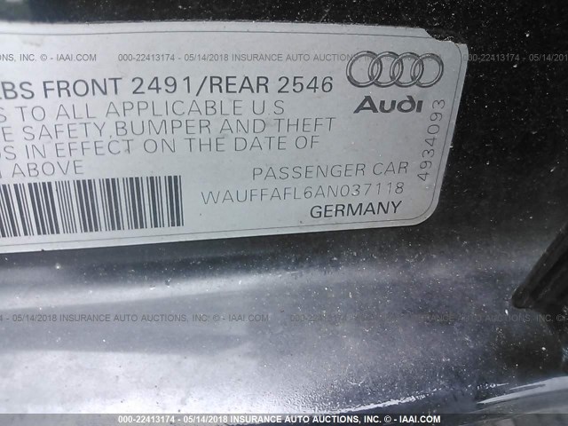 WAUFFAFL6AN037118 - 2010 AUDI A4 PREMIUM PLUS BLACK photo 9